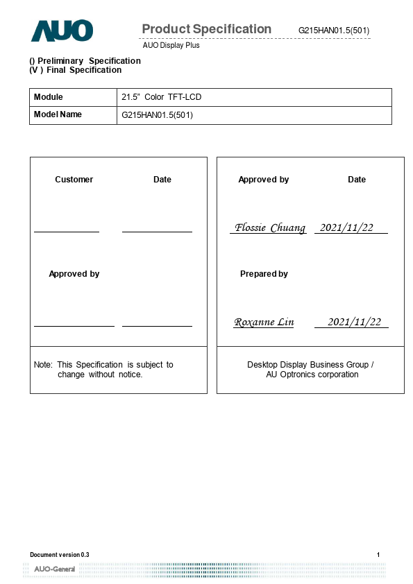 G215HAN01.5 Datasheet Preview