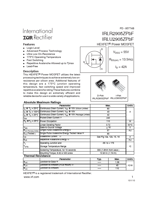 IRLU2905Z Datasheet Preview