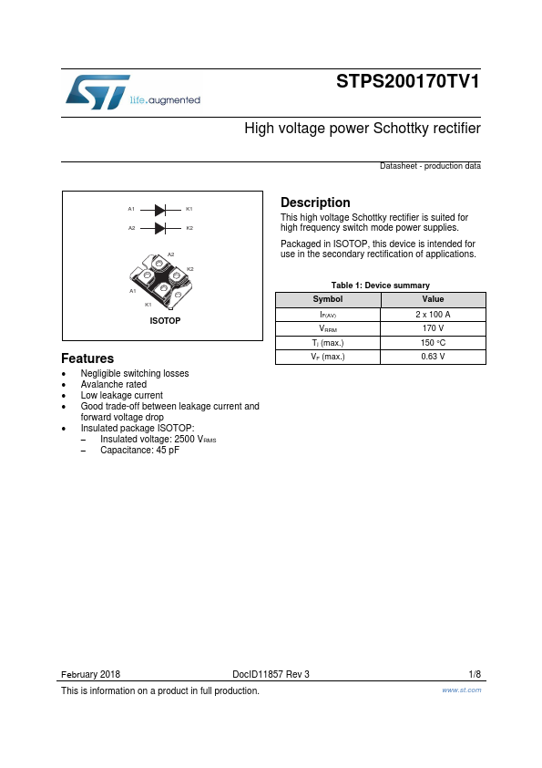 STPS200170TV1 Datasheet Preview