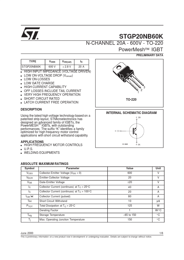 STGP20NB60K
