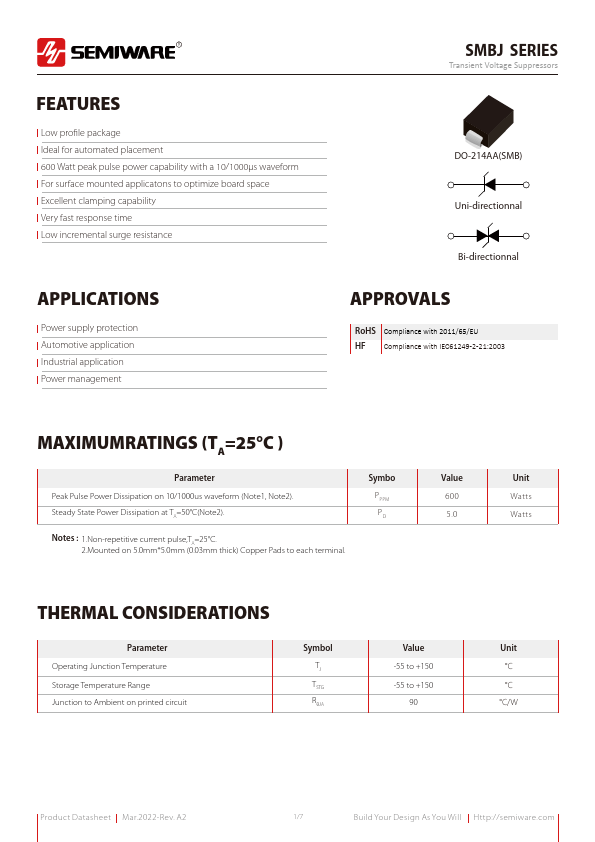 SMBJ40CA Datasheet Preview