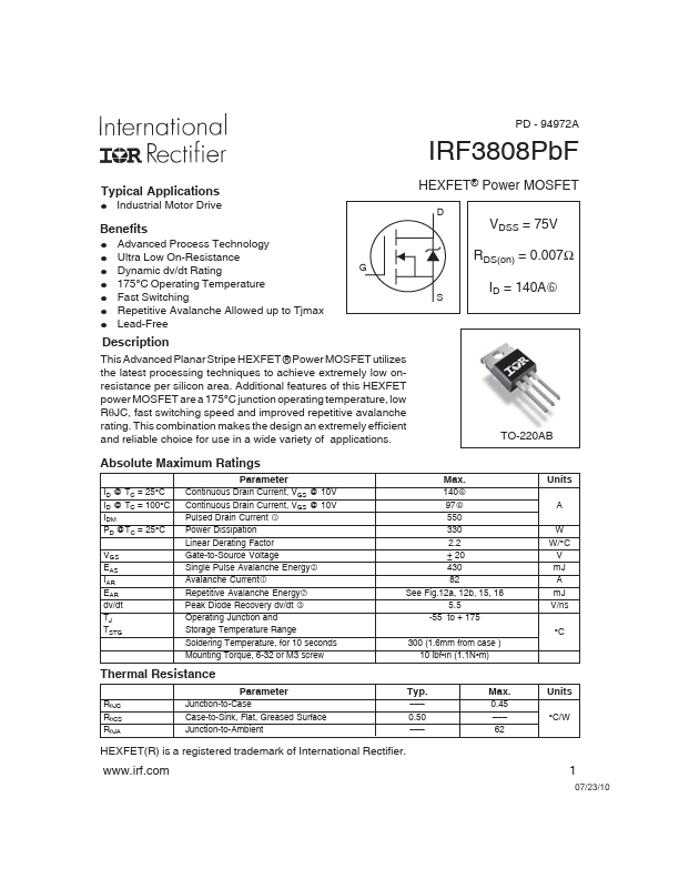 IRF3808 Datasheet Preview