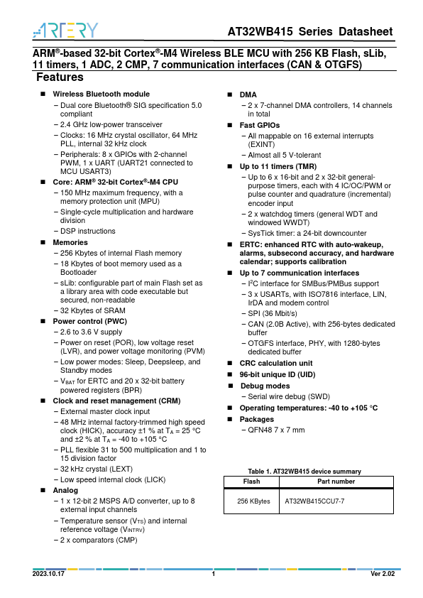 AT32WB415 datasheet page 1 preview