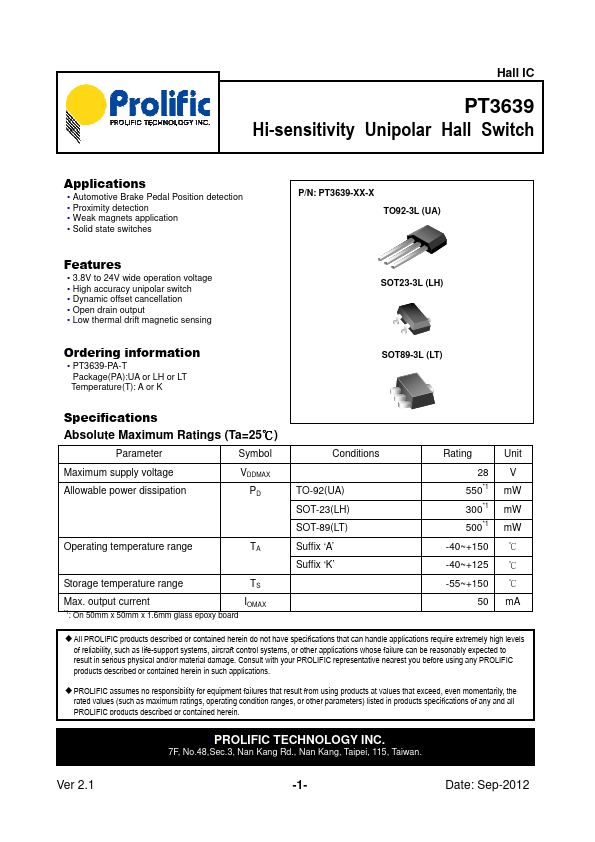 PT3639 Datasheet Preview