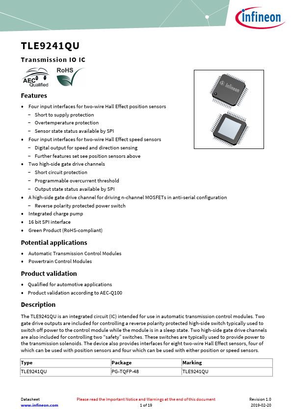 TLE9241QU Datasheet Preview
