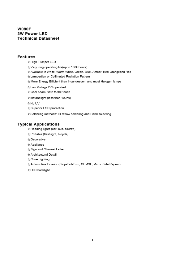W080F 3W Power LED by ETC - Datasheet Preview