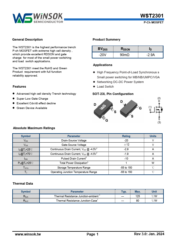 WST2301 Datasheet Preview
