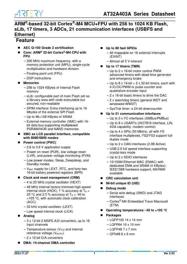 AT32A403A datasheet page 1 preview
