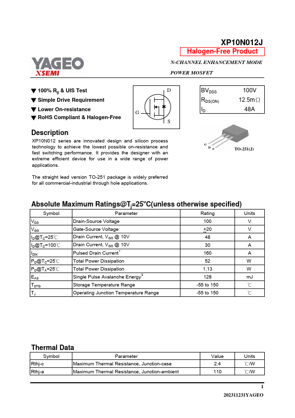 XP10N012J Datasheet Preview