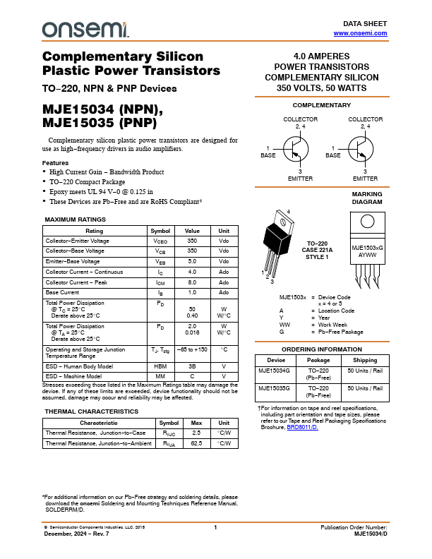 MJE15034 Datasheet Preview