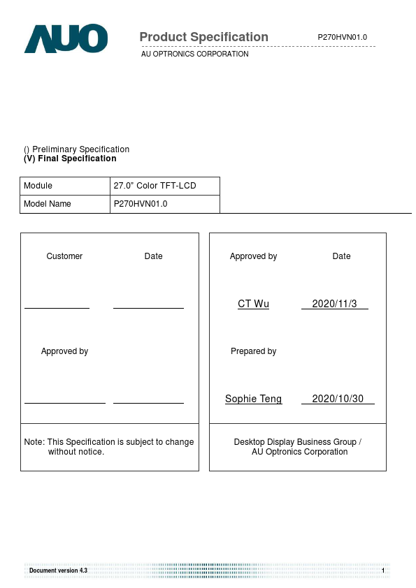 P270HVN01.0 Datasheet Preview