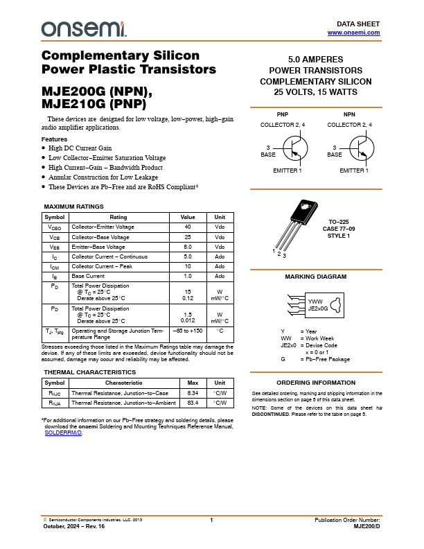MJE200G Datasheet Preview