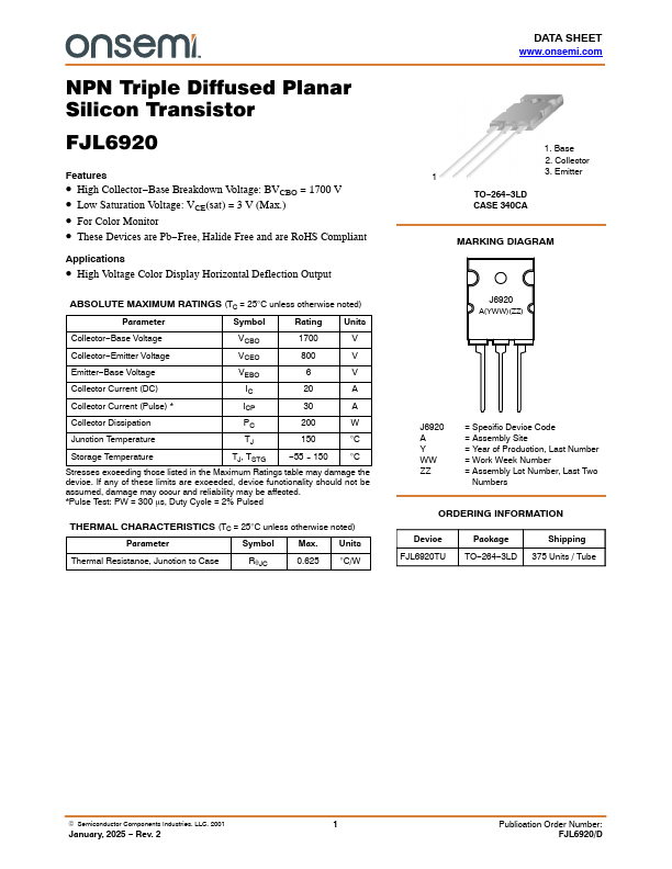 FJL6920 Datasheet Preview