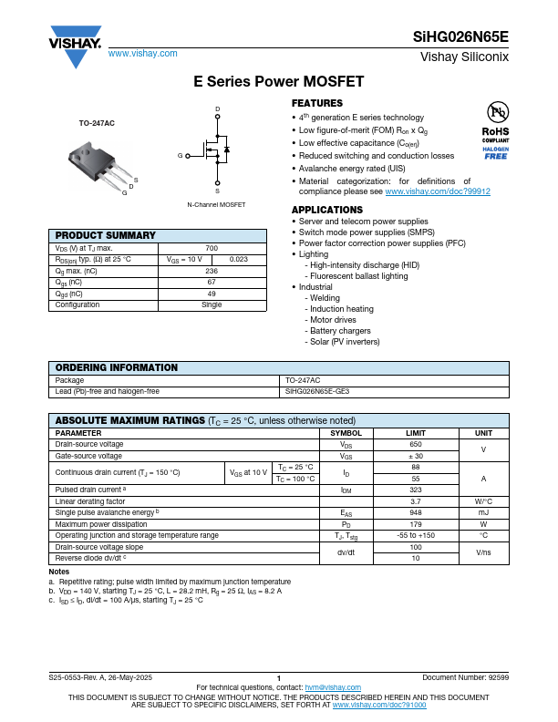 SiHG026N65E Datasheet Preview