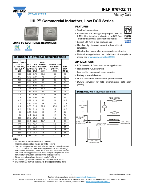 IHLP-6767GZ-11 Datasheet Preview
