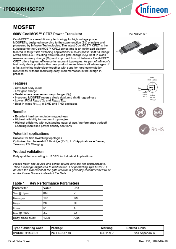 IPDD60R145CFD7 Datasheet Preview