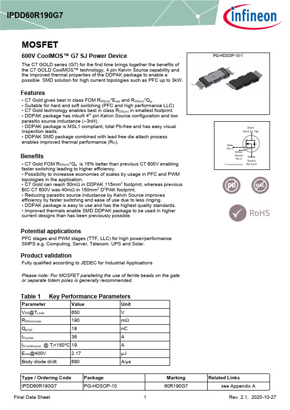 IPDD60R190G7 Datasheet Preview