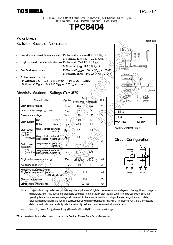 TPC8404 Datasheet Preview