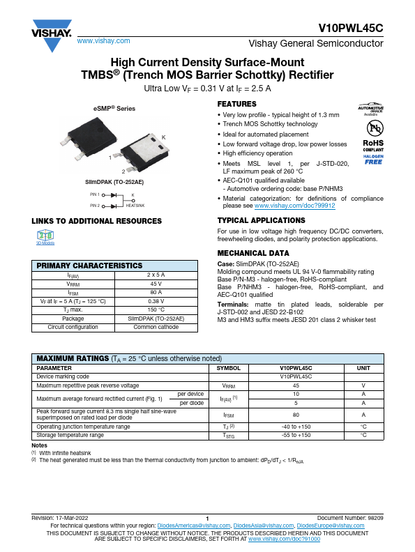 V10PWL45C Datasheet Preview
