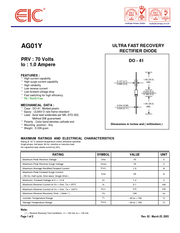 AG01Y datasheet page 1 preview