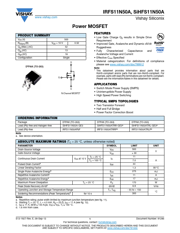 IRFS11N50A