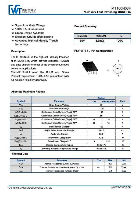 MT100N03F Datasheet Preview