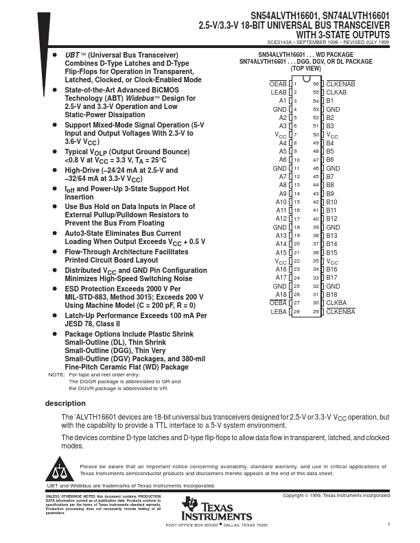 SN54ALVTH16601 Datasheet Preview