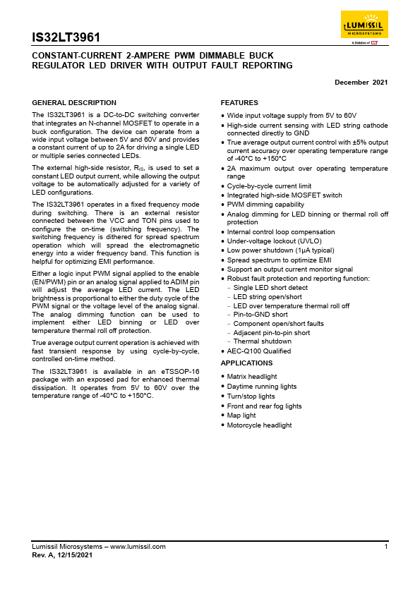 IS32LT3961 Datasheet Preview