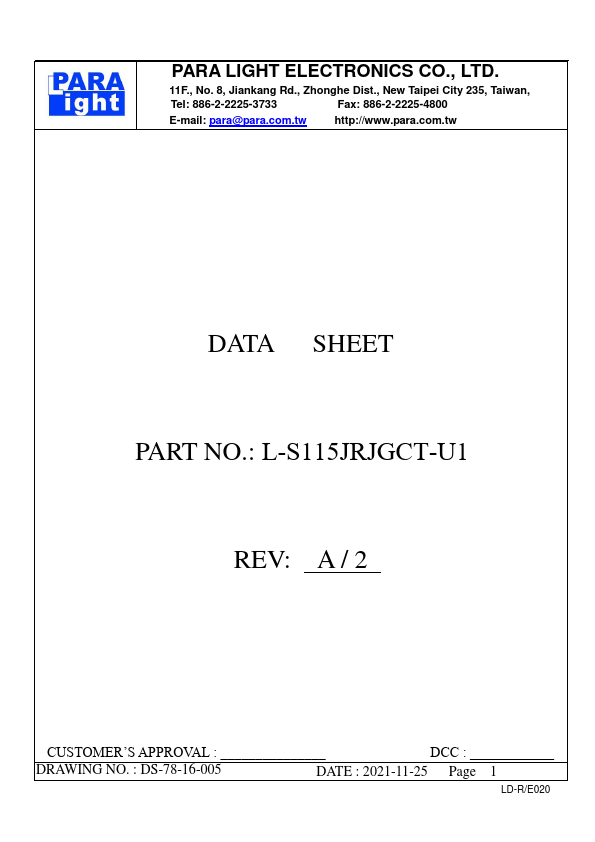 L-S115JRJGCT-U1 SURFACE MOUNT DEVICE LED by PARA LIGHT - Datasheet Preview