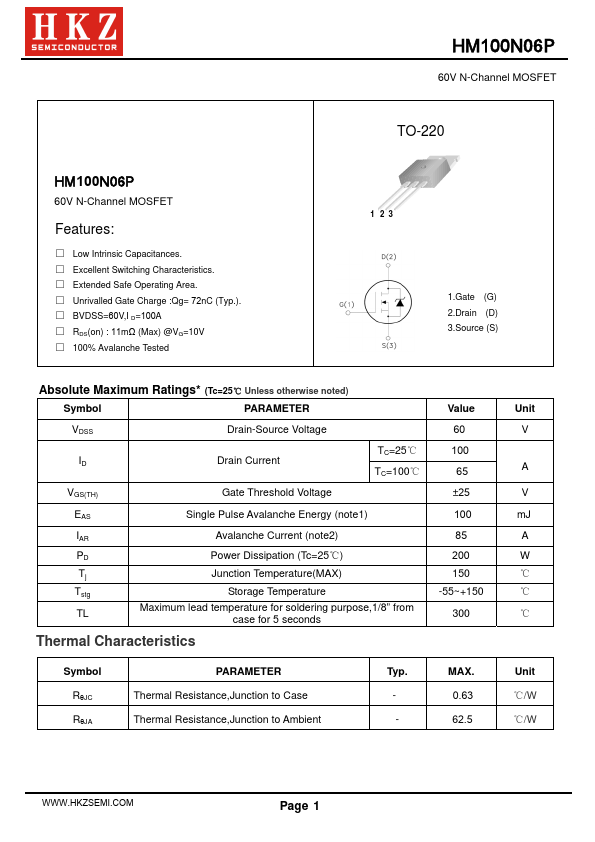 HM100N06P Datasheet Preview