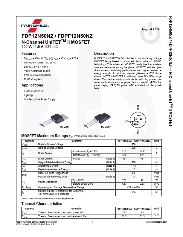 FDPF12N50NZ