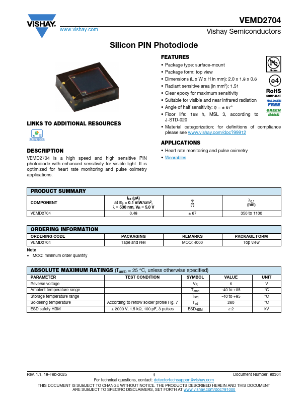 VEMD2704 Datasheet Preview