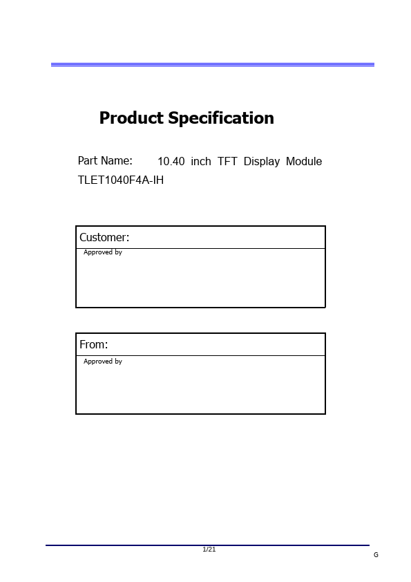 TLET1040F4A-IH 10.40 inch TFT Display Module by ETC - Datasheet Preview