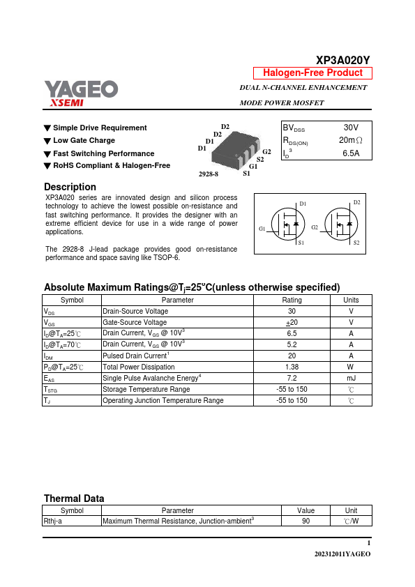 XP3A020Y Datasheet Preview