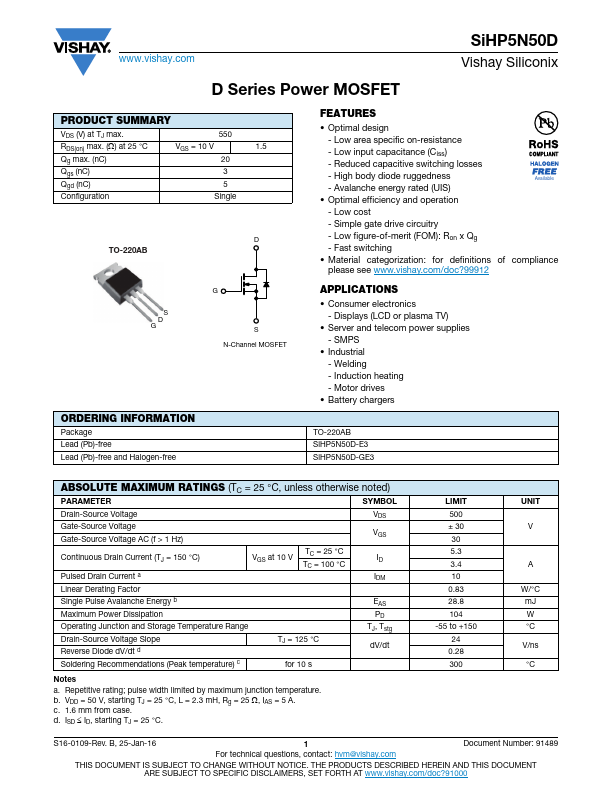 SiHP5N50D