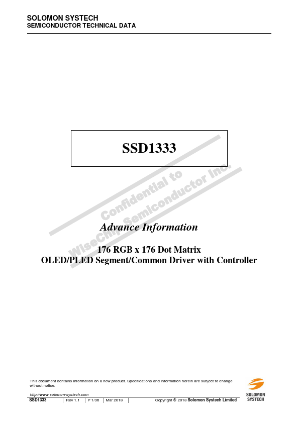 SSD1333 Datasheet Preview