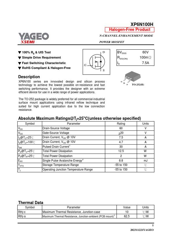 XP6N100H Datasheet Preview