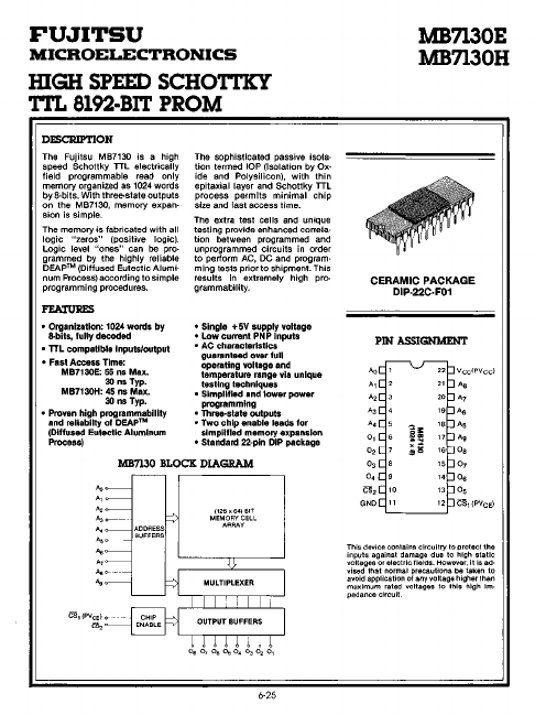 MB7130 High Speed Schottky TTL PROM by Fujitsu - Datasheet Preview