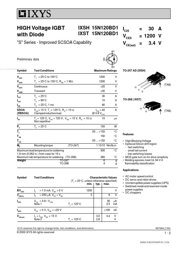 IXSH15N120BD1