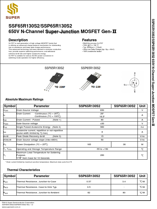 SSP65R130S2 Datasheet Preview