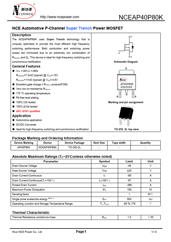 NCEAP40P80K Datasheet Preview