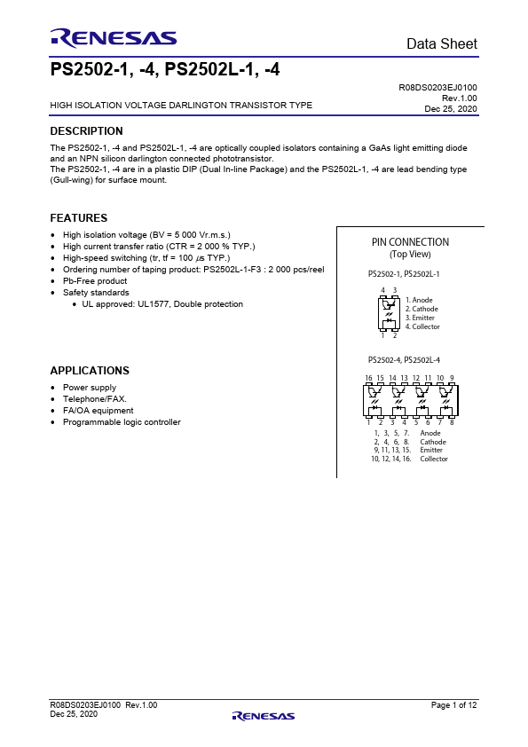 PS2502L-4 Datasheet Preview