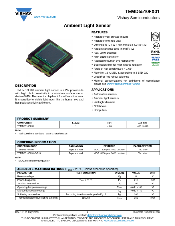 TEMD5510FX01 Datasheet Preview