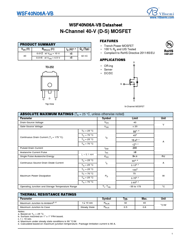 WSF40N06A Datasheet Preview