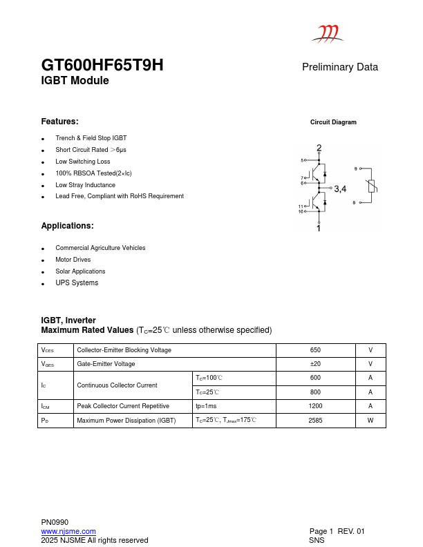 GT600HF65T9H Datasheet Preview
