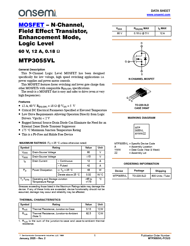 MTP3055VL Datasheet Preview