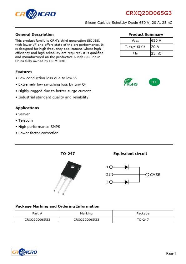CRXQ20D065G3 Datasheet Preview