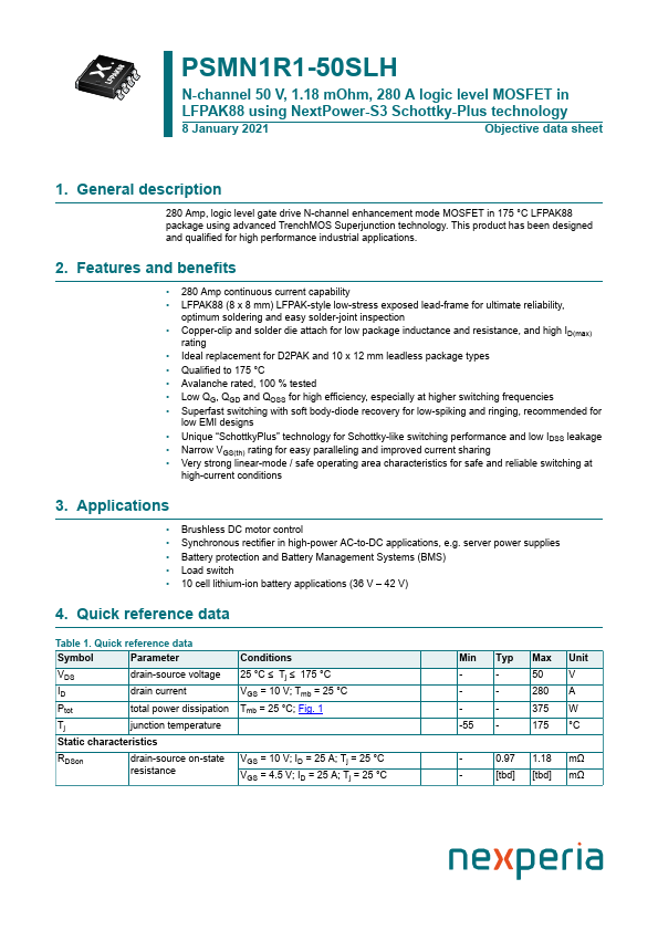 PSMN1R1-50SLH Datasheet Preview