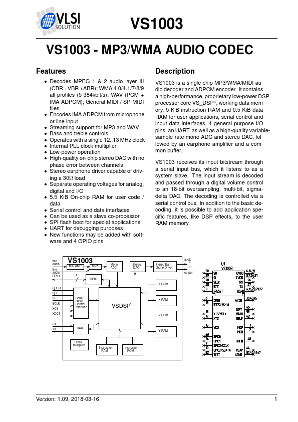 VS1003 Datasheet Preview