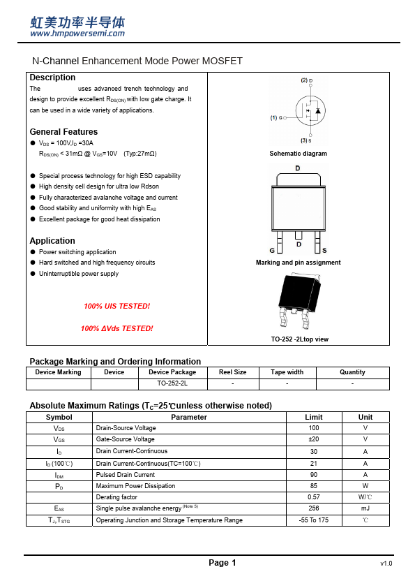 HM30N10K Datasheet Preview